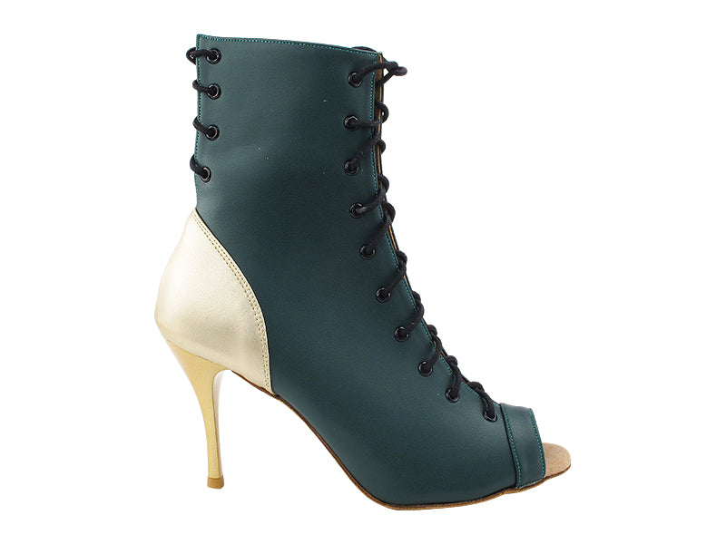 VFBoot Latin 3308 Green Leather &amp; Light Gold Leather with 3.5&quot; Stiletto Gold Heel (TG1) in the photo