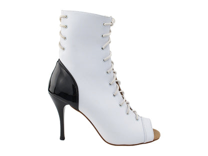 VFBoot Latin 3308 White Leather &amp; Black Patent with 3.5&quot; Stiletto Black Plated Heel (TG1) in the photo