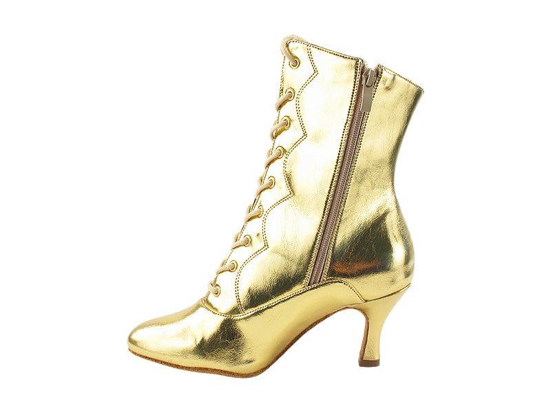 VFBoot NVSCCanCan Shinny Gold Leather with 2.75&quot; Flare Heel (YPG/11006) in the photo