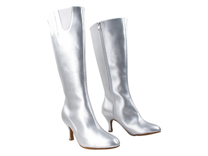 VFBoot PP205 Silver Leather with 2.75&quot; Flare Heel &amp; Without Elastic in the photo