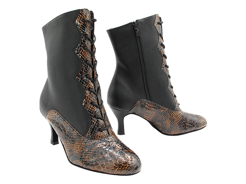 VFBoot NVSCCanCan 244 Dark Brown Snake Patent &amp; Black Leather with 2.75&quot; Flare Heel (11006) in the photo