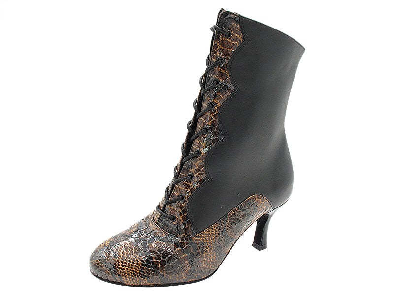 VFBoot NVSCCanCan 244 Dark Brown Snake Patent &amp; Black Leather with 2.75&quot; Flare Heel (11006) in the photo