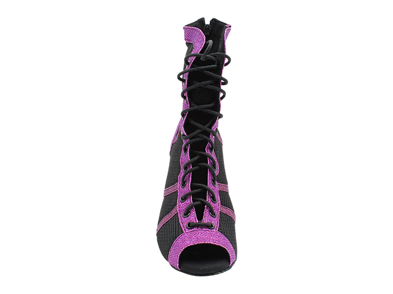 VFBoot Latin 3302 Glitter Purple Illusion Satin &amp; Black Knit Mesh with 2.95 INCH SLIM BLACK PLATED HEEL (030) in the photo
