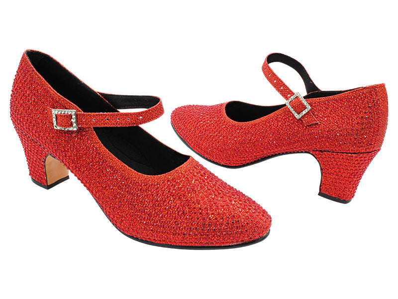 VFCharacter 001CC Red Glitter Satin with 2.3&quot; Thick Cuban Heel in the photo