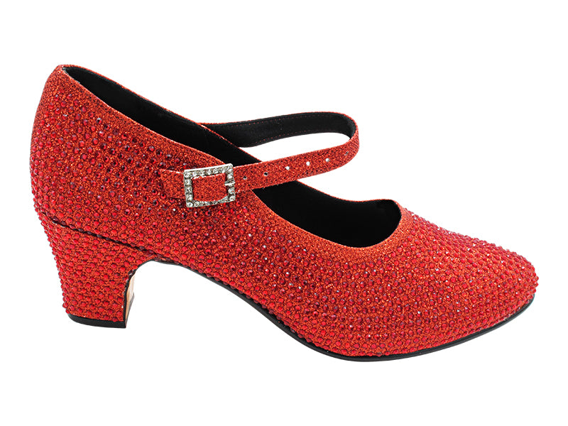 VFCharacter 001CC Red Glitter Satin with 2.3" Thick Cuban Heel in the photo