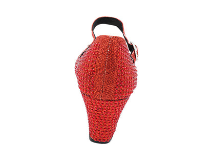 VFCharacter 001CC Red Glitter Satin with 2.3" Thick Cuban Heel in the photo