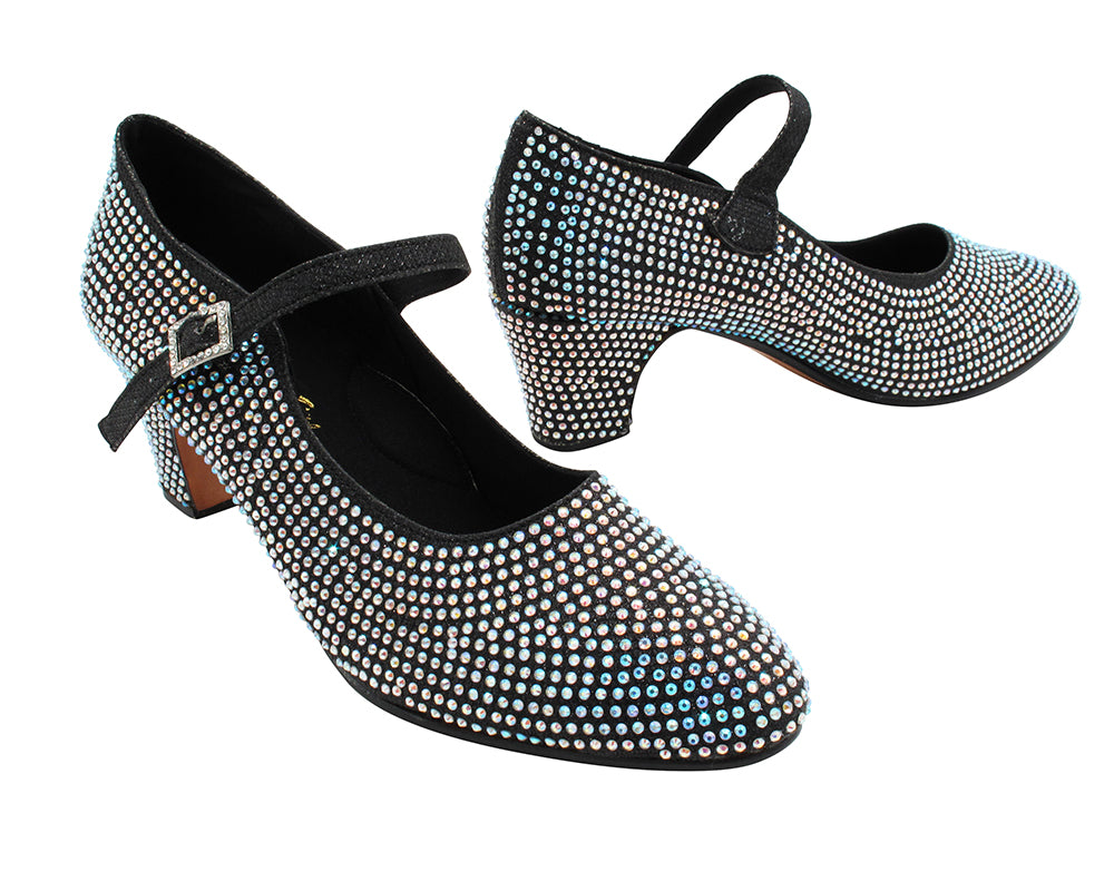 VFCharacter 001CC Black Glitter Satin with 2.3" Thick Cuban Heel in the photo