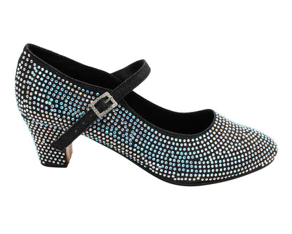 VFCharacter 001CC Black Glitter Satin with 2.3" Thick Cuban Heel in the photo