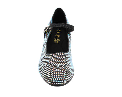 VFCharacter 001CC Black Glitter Satin with 2.3" Thick Cuban Heel in the photo