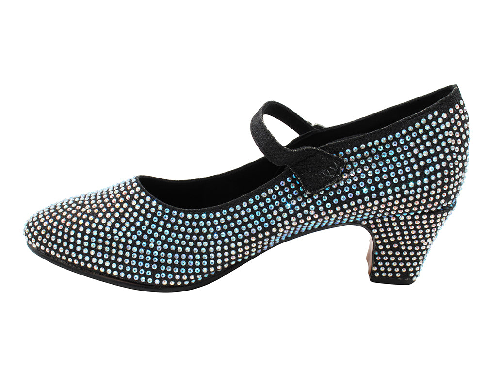 VFCharacter 001CC Black Glitter Satin with 2.3" Thick Cuban Heel in the photo