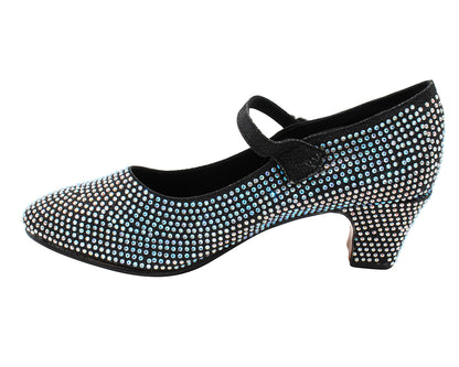 VFCharacter 001CC Black Glitter Satin with 2.3" Thick Cuban Heel in the photo
