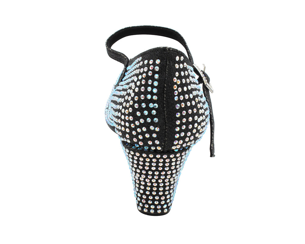 VFCharacter 001CC Black Glitter Satin with 2.3" Thick Cuban Heel in the photo