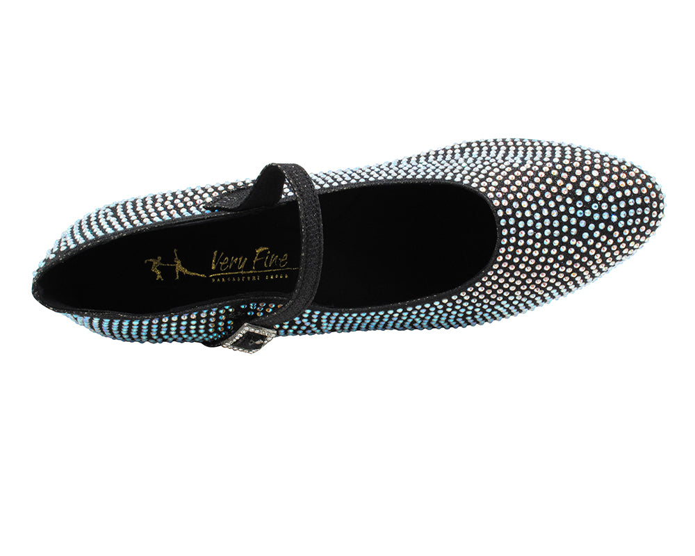 VFCharacter 001CC Black Glitter Satin with 2.3" Thick Cuban Heel in the photo