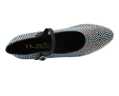 VFCharacter 001CC Black Glitter Satin with 2.3" Thick Cuban Heel in the photo