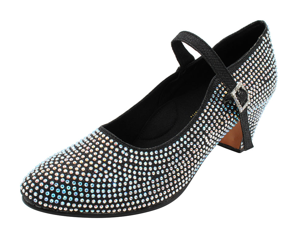 VFCharacter 001CC Black Glitter Satin with 2.3" Thick Cuban Heel in the photo
