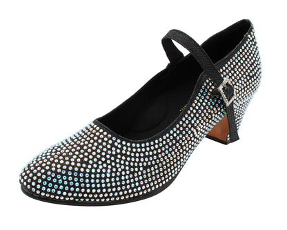 VFCharacter 001CC Black Glitter Satin with 2.3" Thick Cuban Heel in the photo