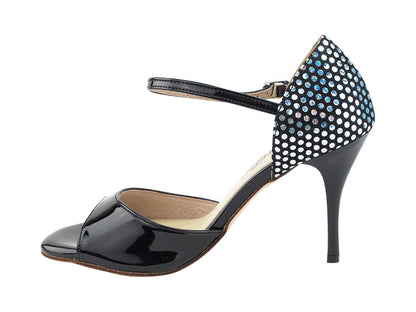 VFTango 001 Black Patent &amp; Silver Polka Dot with 3.5&quot; Stiletto Black Heel (TG1) in the photo