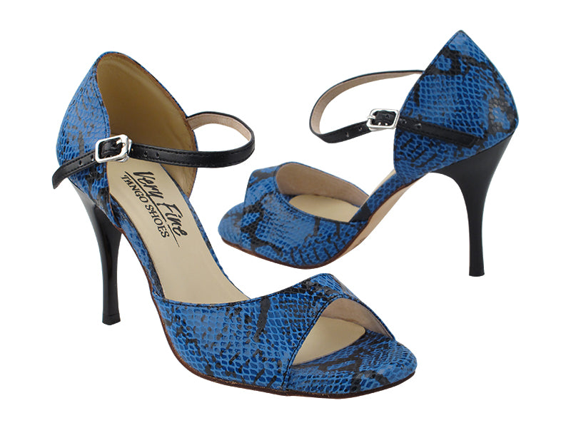 VFTango 001 Blue &amp; Black Snake with 3.5&quot; Stiletto Black Heel (TG1) in the photo