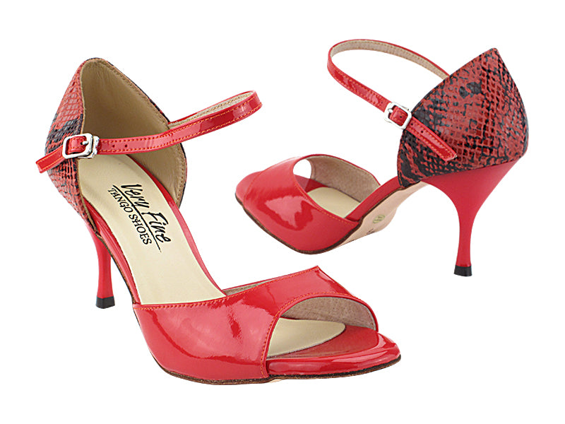 VFTango 001 Red Patent &amp; Red Snake with 2.95&quot; Slim Red Plated Heel (030) in the photo