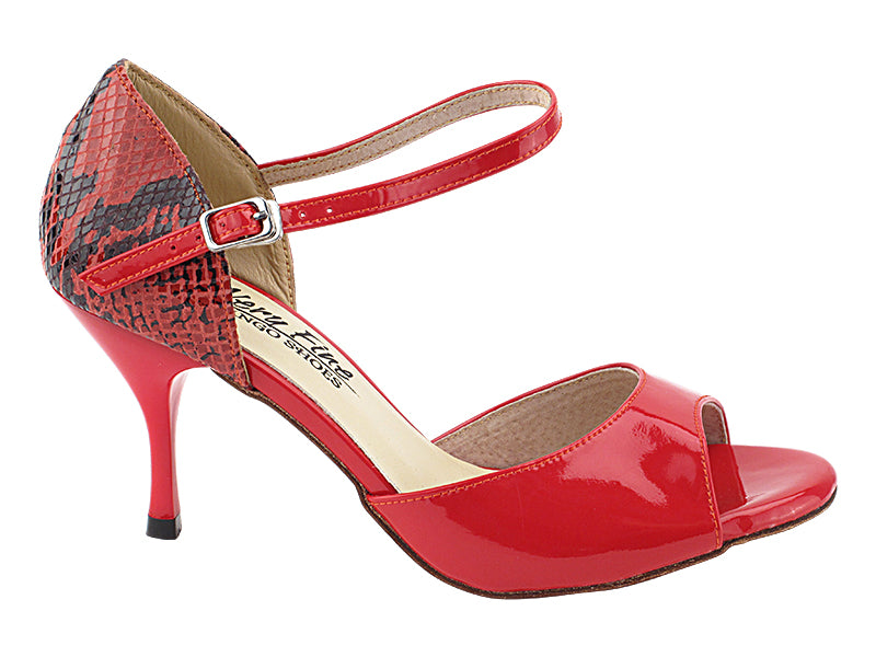 VFTango 001 Red Patent &amp; Red Snake with 2.95&quot; Slim Red Plated Heel (030) in the photo