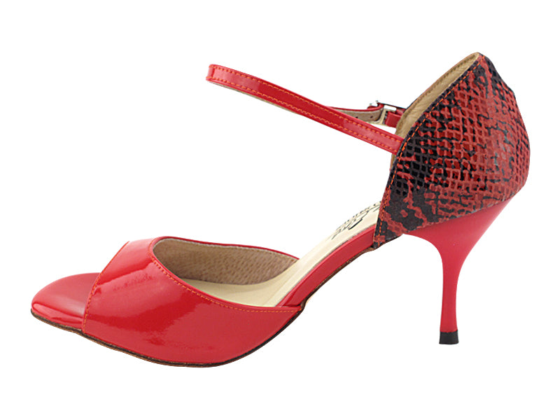 VFTango 001 Red Patent &amp; Red Snake with 2.95&quot; Slim Red Plated Heel (030) in the photo