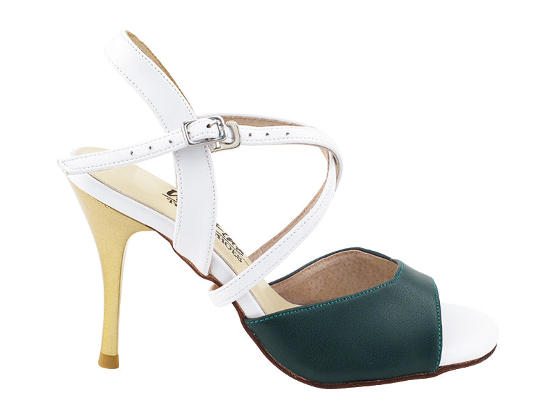 VFTango 009 Green Leather &amp; White Leather with 3.5&quot; Stiletto Gold Heel (TG1) in the photo