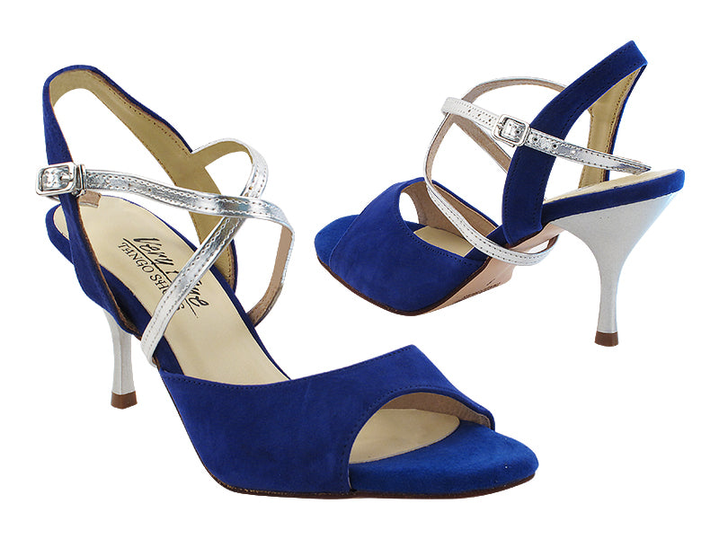 VFTango 009 Navy Blue Suede with 2.95&quot; Slim Silver Plated Heel (030) in the photo