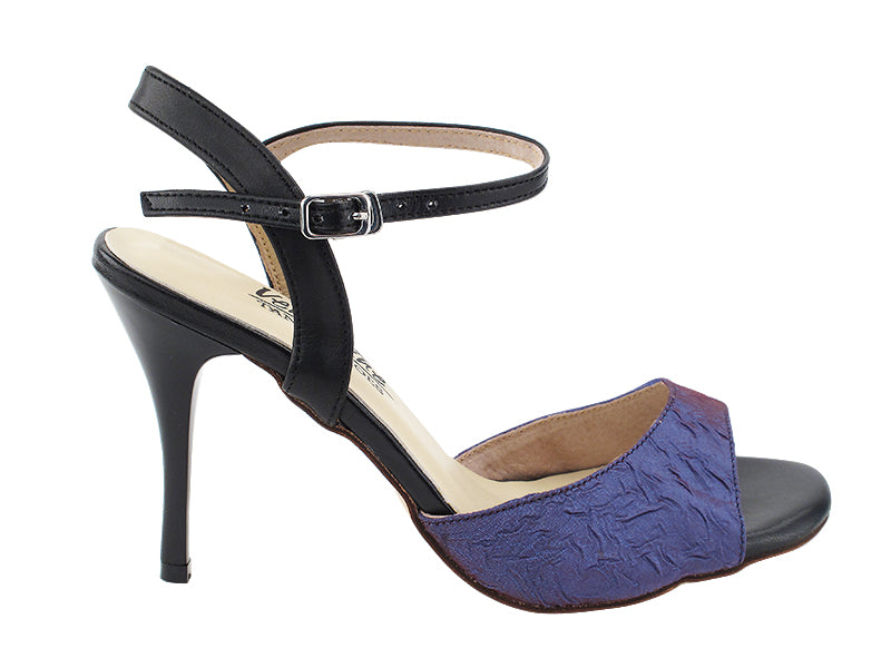 VFTango 022 Lavender Silk Satin &amp; Black Leather with 3.5&quot; Stiletto Black Heel (TG1) in the photo