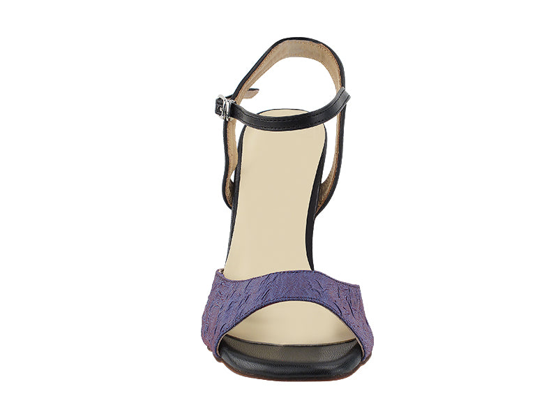 VFTango 022 Lavender Silk Satin &amp; Black Leather with 3.5&quot; Stiletto Black Heel (TG1) in the photo