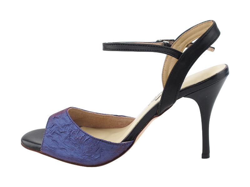 VFTango 022 Lavender Silk Satin &amp; Black Leather with 3.5&quot; Stiletto Black Heel (TG1) in the photo