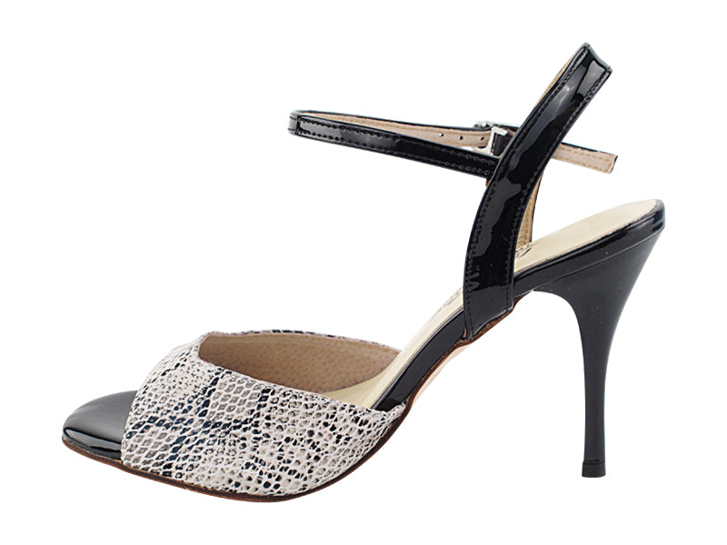 VFTango 022 White Snake &amp; Black Patent with 3.5&quot; Stiletto Black Heel (TG1) in the photo