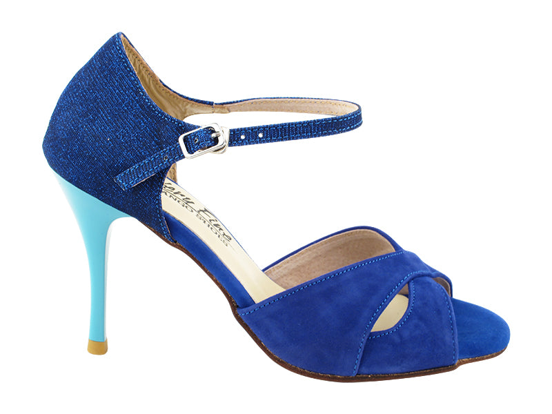 VFTango 029 Navy Blue Suede &amp; Blue Glitter Satin with 3.5&quot; Stiletto Blue Heel (TG1) in the photo