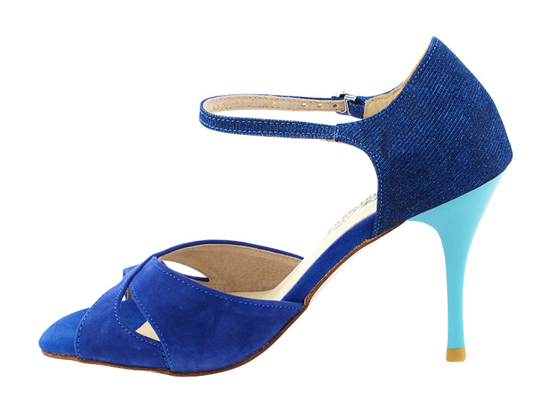 VFTango 029 Navy Blue Suede &amp; Blue Glitter Satin with 3.5&quot; Stiletto Blue Heel (TG1) in the photo