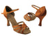 C6027 Dark Tan Satin & Flesh Mesh  with 3" Flare heel in the photo