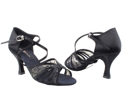 CD3021 Black Satin with 3&quot; Flare heel in the photo