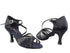 CD3021 Black Satin with 3" Flare heel in the photo