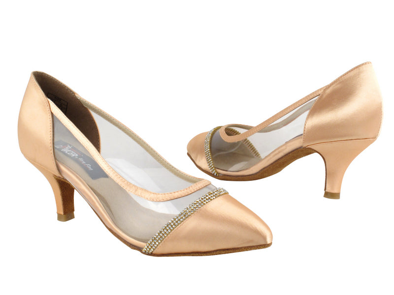 CD5502 Tan Satin  with 2.5&quot; Slim heel in the photo