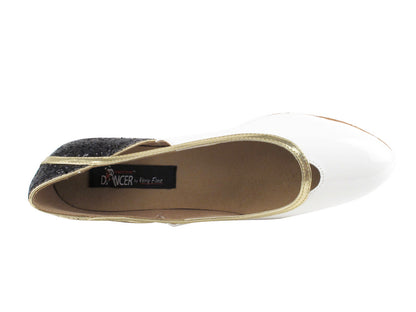 CD5503 Black Sparkle &amp;  White Patent Cuban Heel