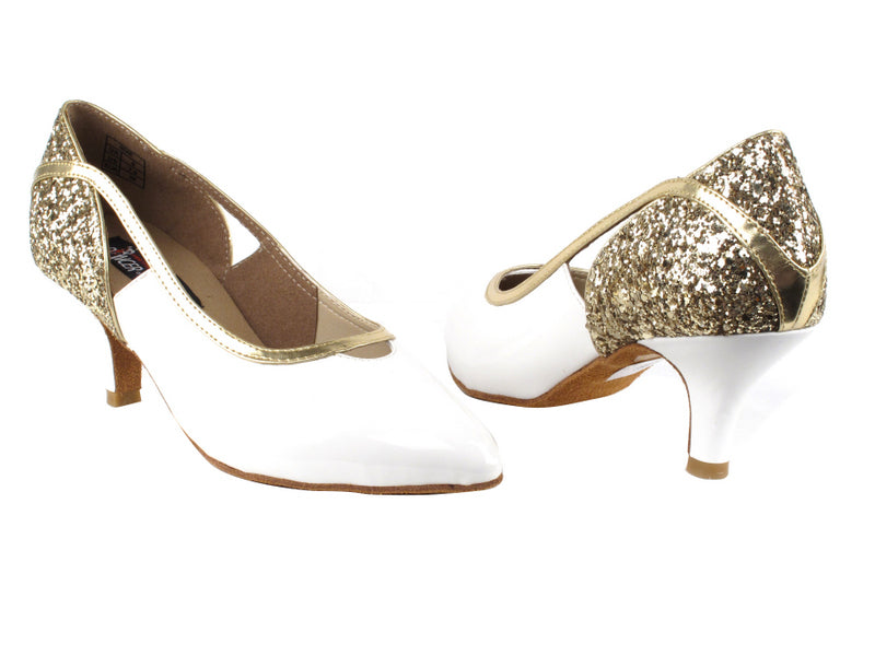 CD5503 Gold Sparkle &amp; White Patent  with 2.5&quot; Slim heel in the photo