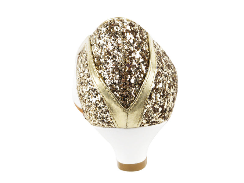 CD5503 Gold Sparkle &amp; White Patent Cuban Heel
