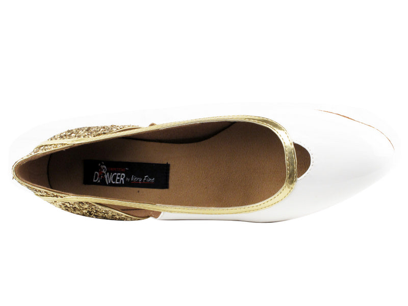 CD5503 Gold Sparkle &amp; White Patent Cuban Heel