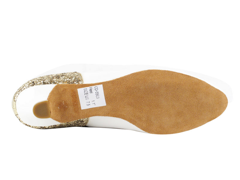 CD5503 Gold Sparkle &amp; White Patent Cuban Heel