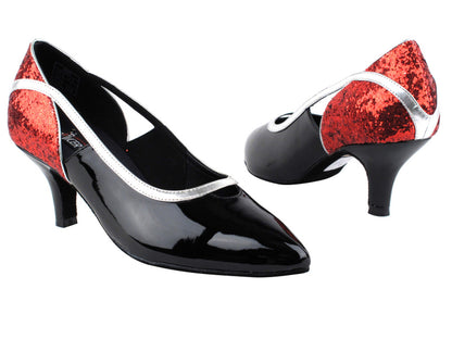 CD5503 Red Sparkle &amp; Black Patent  with 2.5&quot; Slim heel in the photo