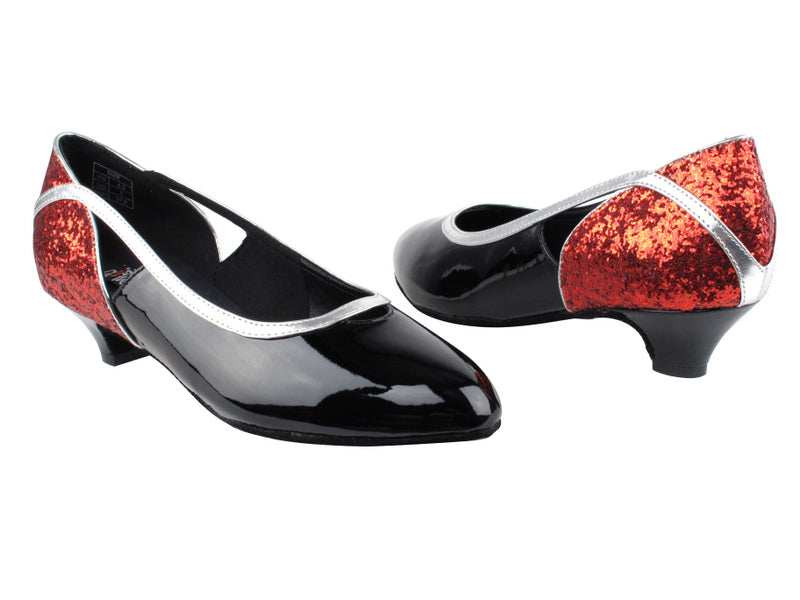 CD5503 Red Sparkle &amp; Black Patent with 1.1&quot; heel in the photo