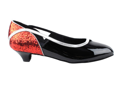 CD5503 Red Sparkle &amp; Black Patent Cuban Heel