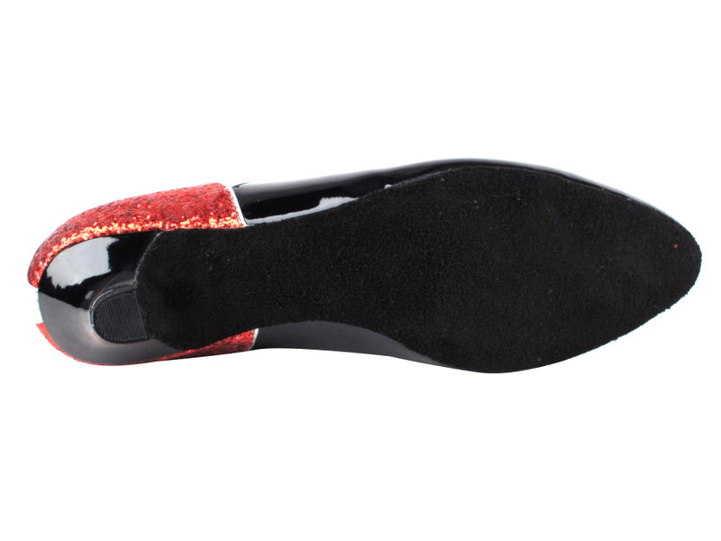 CD5503 Red Sparkle &amp; Black Patent Cuban Heel