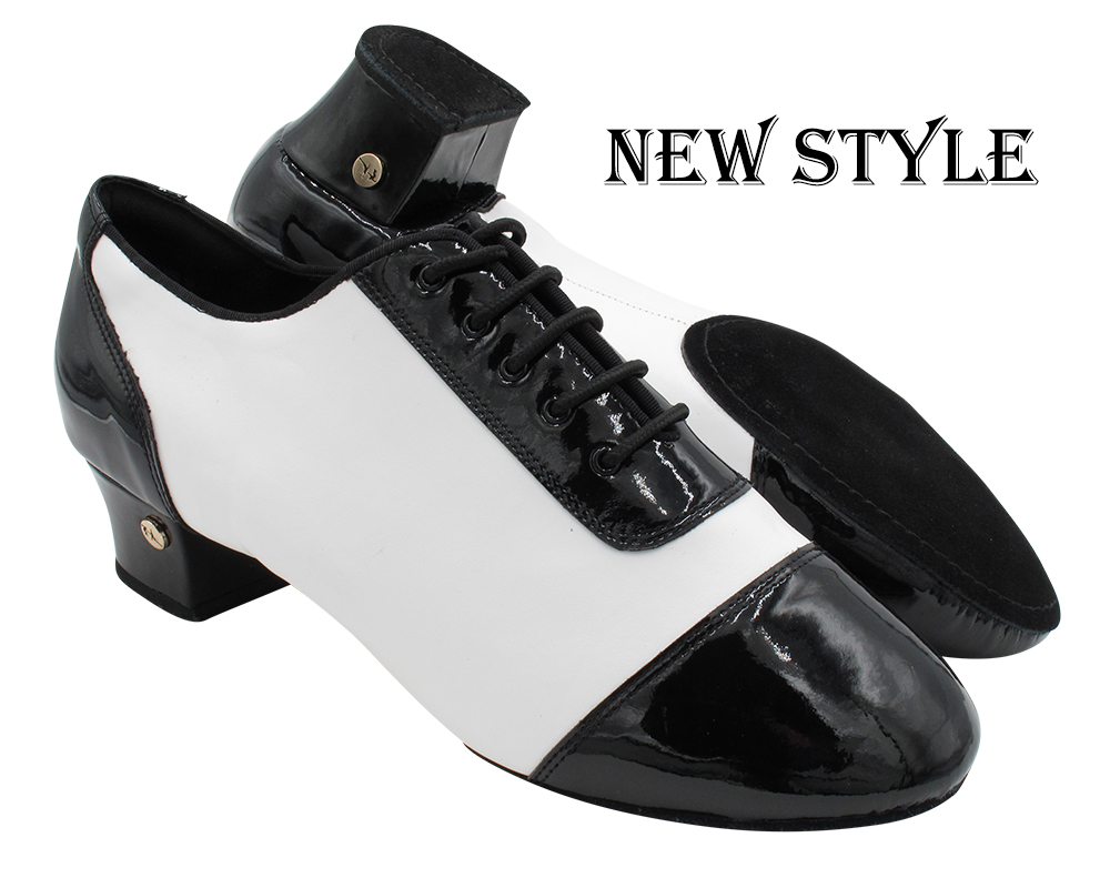 CD9322 Black Patent &amp; White Leather with 1.5" Latin heel in the photo