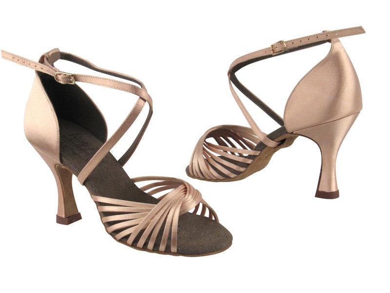 S1001 Flesh Satin with 3" Flare heel in the photo