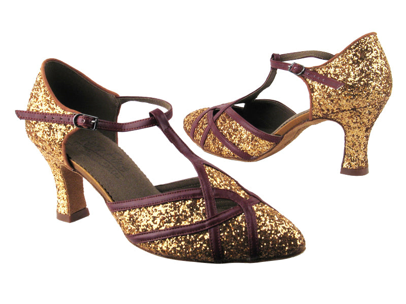 S3801 Dark Tan Sparkle &amp; BE10 Burgundy Leather Trim with 2.5&quot; heel in the photo
