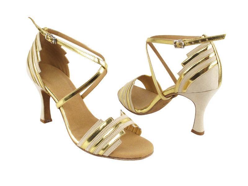 SERA1700 Beige Nubuck &amp; Gold Trim with 3&quot; heel in the photo